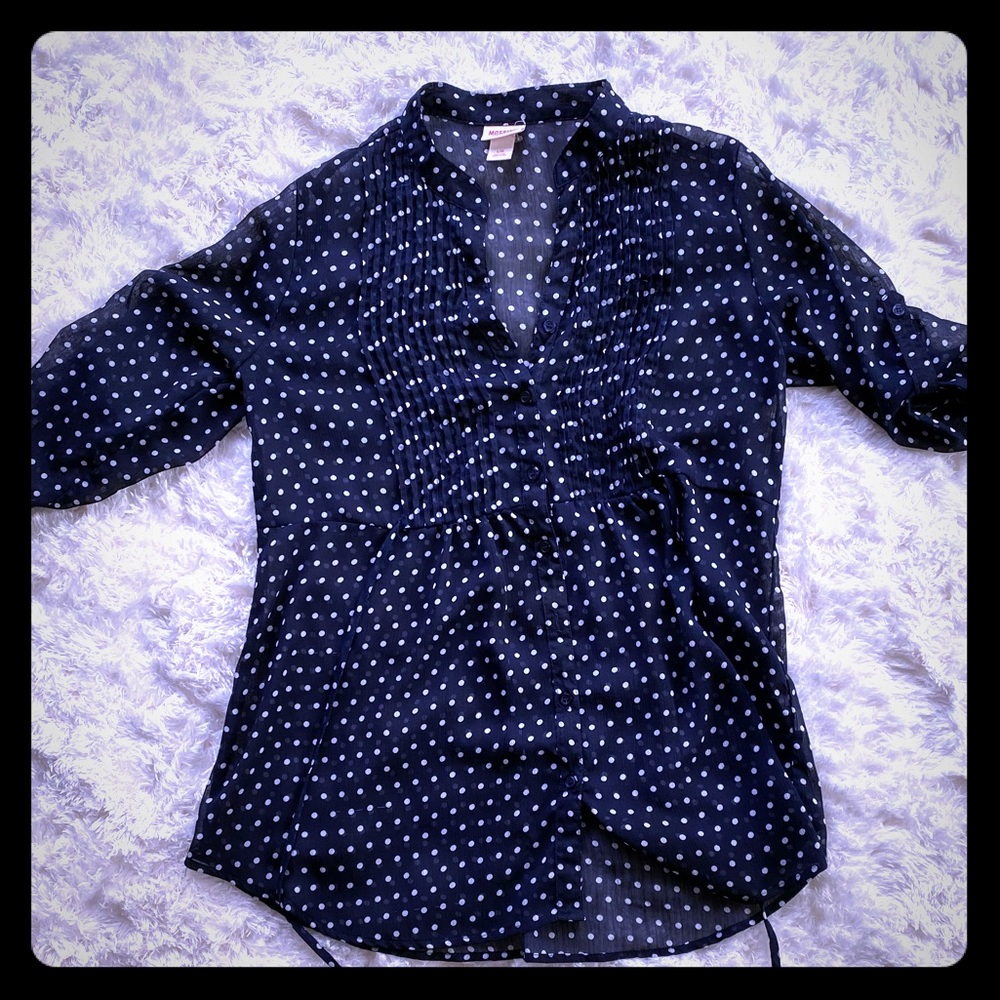 Mossimo Sheer Navy Polka Dot Tunic Medium